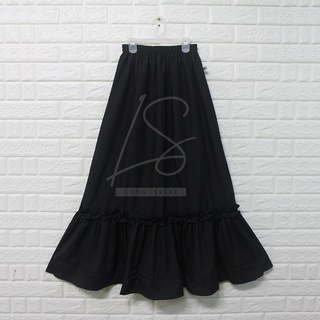 SK-A8 Long Skirt กระโปรงผู้หญิง กระโปรงรุ่นระบายล่าง ด้านหน้าแต่งด้วยรูดทับ กระโปรงเอวสูง ผ้าพื้น ความยาว38นิ้ว