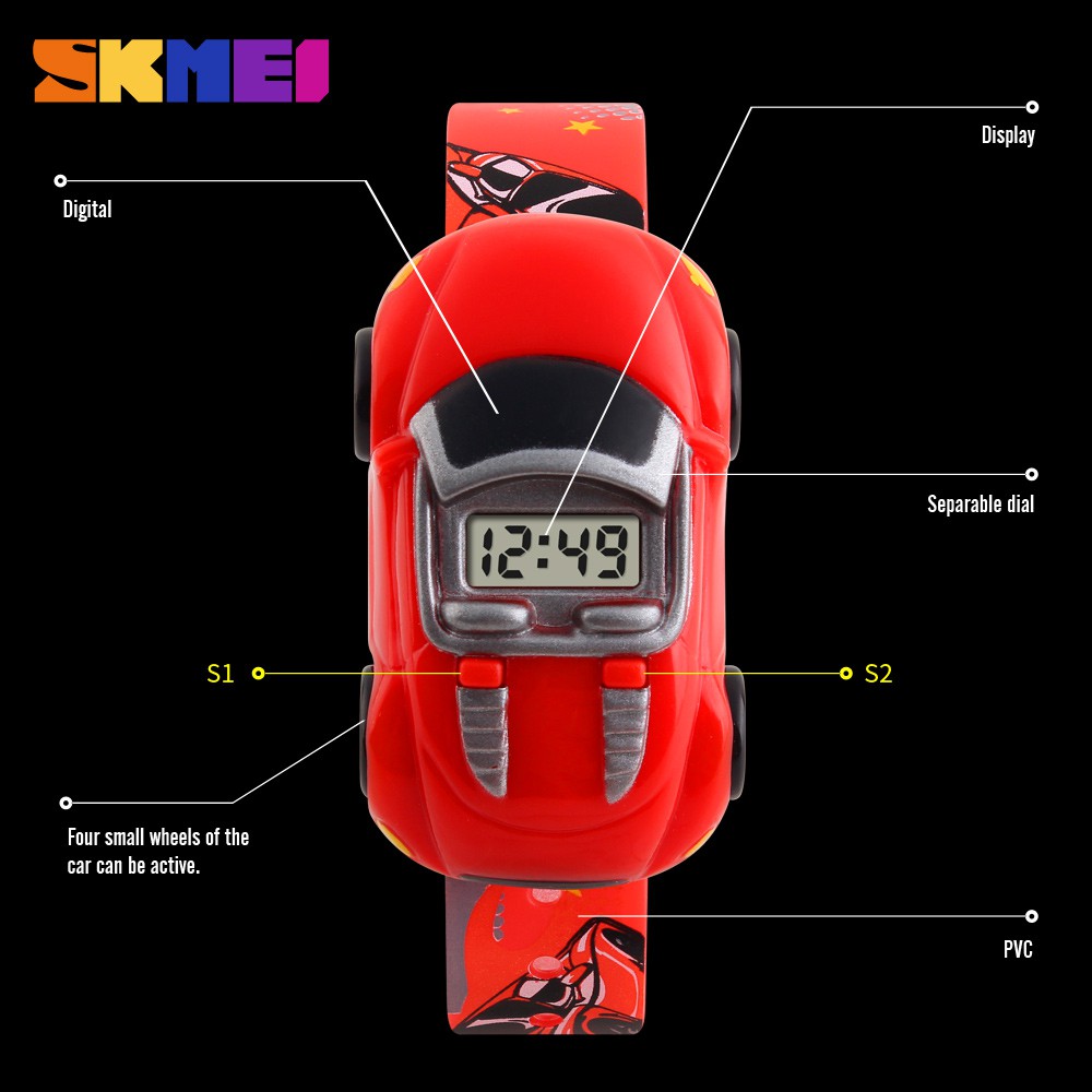 SKMEI ของแท้ นาฬิกาข้อมือแฟชั่น รูปการ์ตูนรถยนต์ ของขวัญและของเล่น สำหรับเด็ก