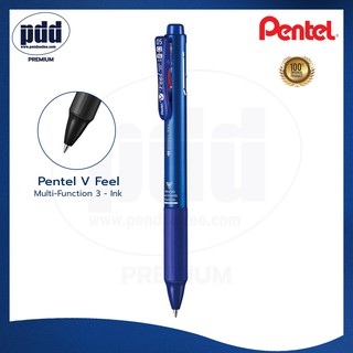 Pentel V Feel Multi-Function 3-ปากกาเพนเทล 3 ระบบ วี ฟีล 0.5 มม. ดำ แดง น้ำเงิน-ปากกา 2 ไส้ เปลี่ยนไส้ได้ [Pdd Premium]