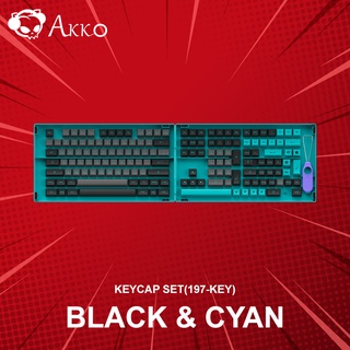 คีย์แคป Akko Black &amp; Cyan Keycap Set(197-Key)