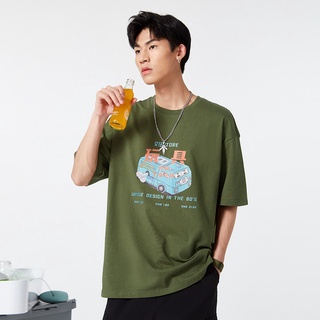 A21outlets เสื้อเชิ้ตแขนสั้นลําลอง คอกลม ผ้าฝ้าย ทรงหลวม แฟชั่นฤดูร้อน สําหรับผู้ชาย