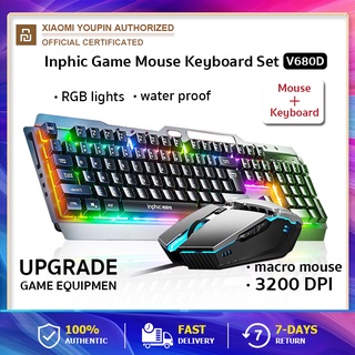 INPHIC V680D Gaming Keyboard with Mouse Set ชุดคีย์บอร์ดและเมาส์สำหรับเล่นเกม 26keys Non-Conflict/RGB lights macro mouse