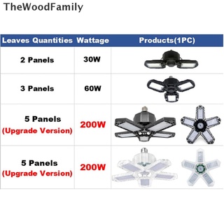 Twf หลอดไฟเพดานโรงรถ LED 30 60 200W E26 E27 เปลี่ยนรูปได้ พร้อมแผง 5 แผง