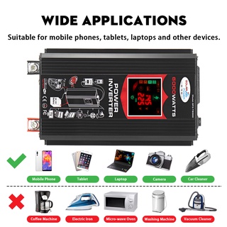 อะแดปเตอร์แปลงพลังงานแสงอาทิตย์ หน้าจอ LCD 12V เป็น 110V 220V USB 6000W สําหรับรถยนต์