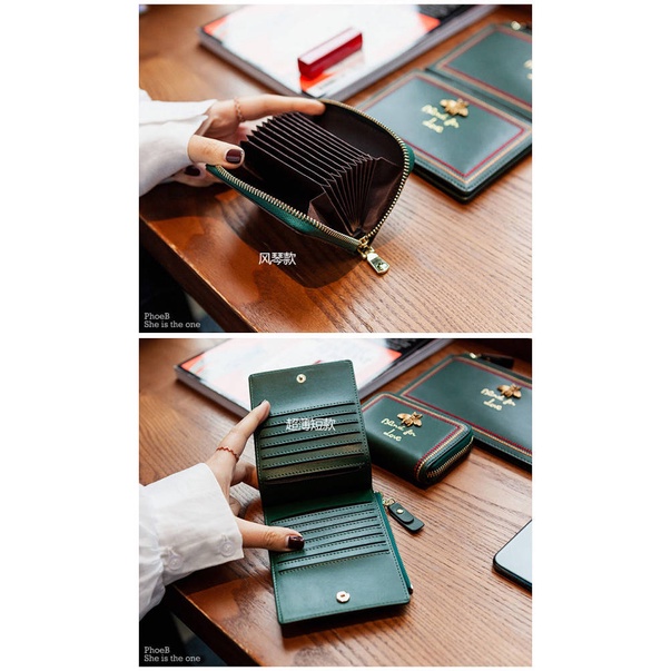 SENSES// Card Holder Female Ultra-Thin Genuine Leather Little Bee Multi-Card-Slot Coin Purse Bank Card High-End Exquisite Card Holder iKkw