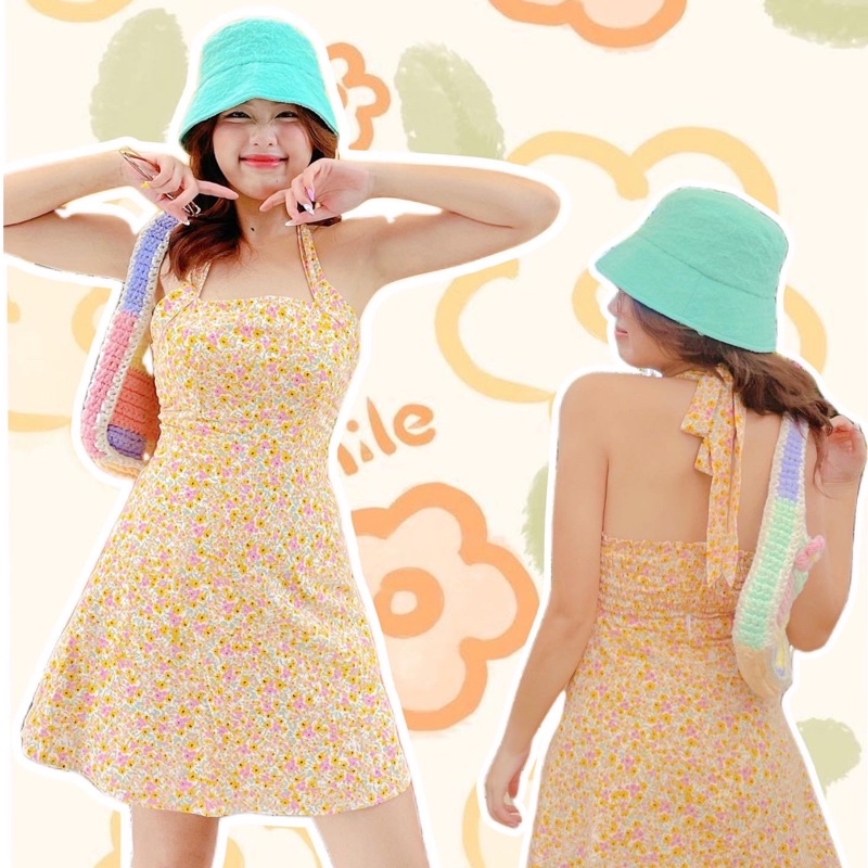 ZIKA DRESS - เดรสคล้องคอลายดอกไม้ - AIMEE