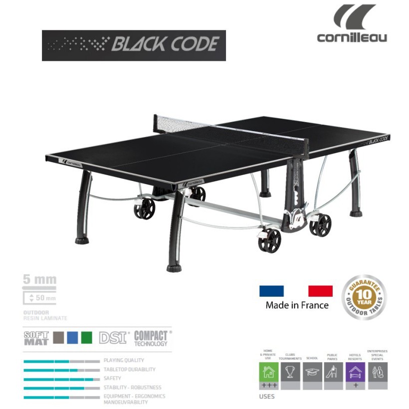 โต๊ะปิงปองเอาท์ดอร์ Cornilleau Black Code / White Outdoor Table Tennis Table