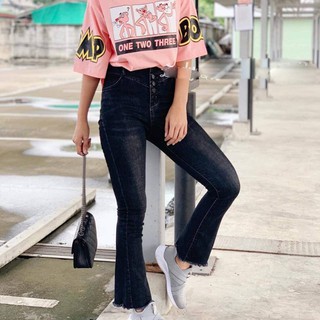 ยีนส์ขายาว สำหรับสาวอวบ ยีนส์ทรงขาม้าผ้ายืด