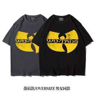 T-shirt  Wutang rap hip hop hiphop American Ami khaki oversize เสื้อยืดแขนห้าจุดไหล่หนักS-5XL