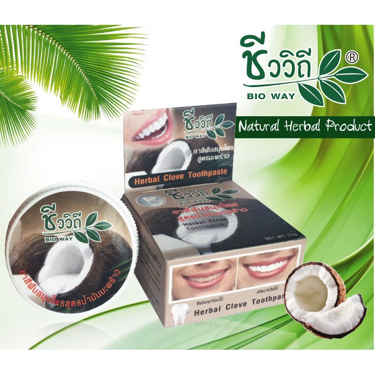BIO WAY Herbal Coconut Toothpaste 25g (8605) ชีววิถี ยาสีฟันสมุนไพร สูตรน้ำมะพร้าว