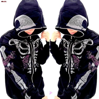 Hoodie Retro Skull Streetwear Unisex With Zipper Y2K Zip-up Autumn Winter