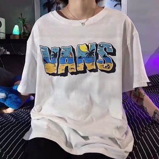 เสื้อยืดผ้าฝ้ายพิมพ์ลายVANS short-sleeved loose cec round neck t-shirt men and women classic letter printing couple half