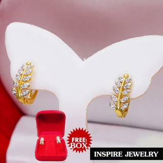 Inspire Jewelry ต่างหูรูปใบมะกอกขาล็อค งานจิวเวลลี่ฝังเพชรCZ งานดีไซด์ size 0.5x1.5cm.