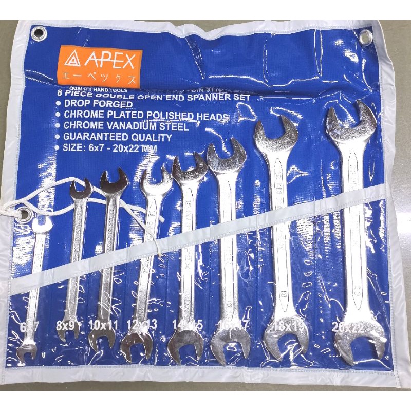 APEX​ AP-6504001 ประแจปากตาย​ แบบชุด​ 8ตัว​ 6-22mm​ ชุดประแจปากตาย​ APEX​ CR-V