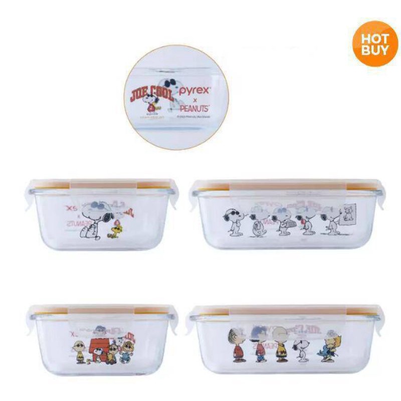 ชุดกล่องแก้วใส่อาหาร Pyrex Snoopy Glass Storage Airtight Joe Cool 4PC