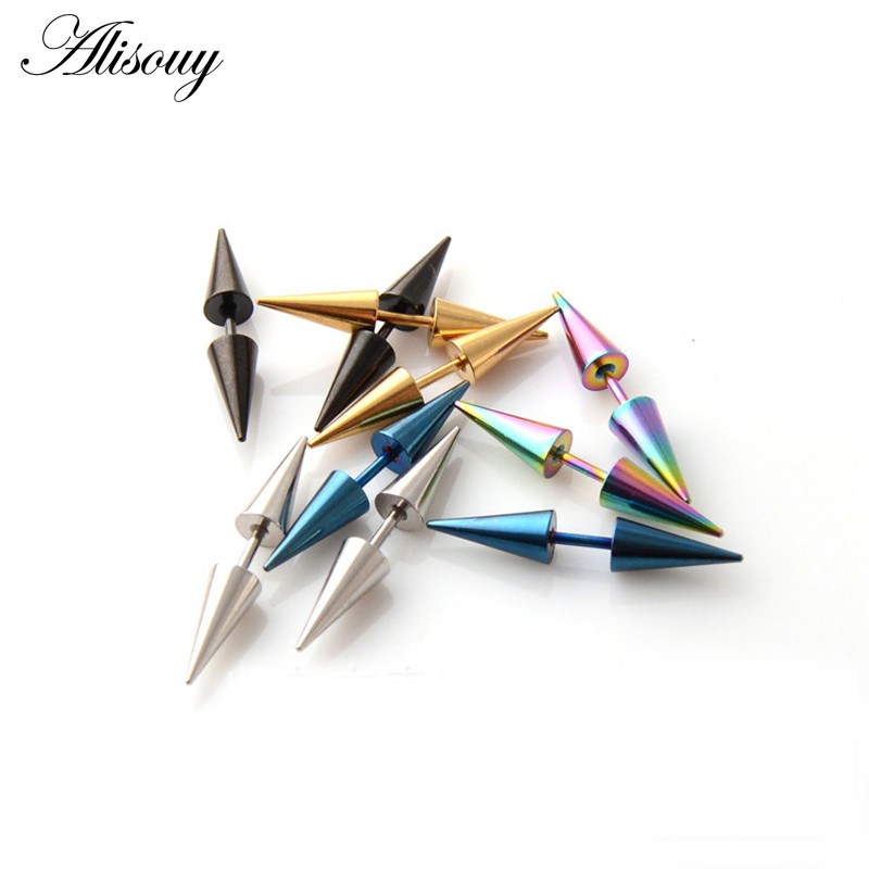 Alisouy ต่างหูสไตล์ Punk Rock แบบคลิปซpike tip สแตนเลส สำหรับทั้งผู้ชายและผู้หญิง