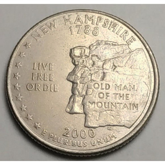 สหรัฐอเมริกา (USA), ปี 2000, 25 Cents รัฐนิวแฮมป์เชียร์ (New Hampshire),  ชุด 50 รัฐของอเมริกา