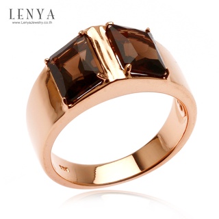 Lenya Jewelry แหวนสโมคกี้ควอตซ์ (Smoky Quartz) เงินแท้ 925 ชุบทองชมพู เพิ่มความโดดเด่นให้กับเรียวนิ้ว ด้วยดีไซน์สุดเก๋