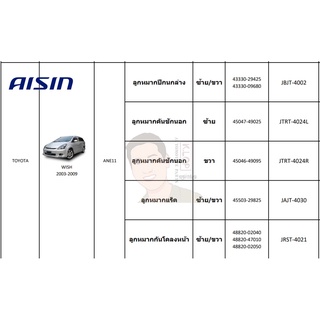 ชุดลูกหมาก AISIN : Toyota Wish 2003-2009