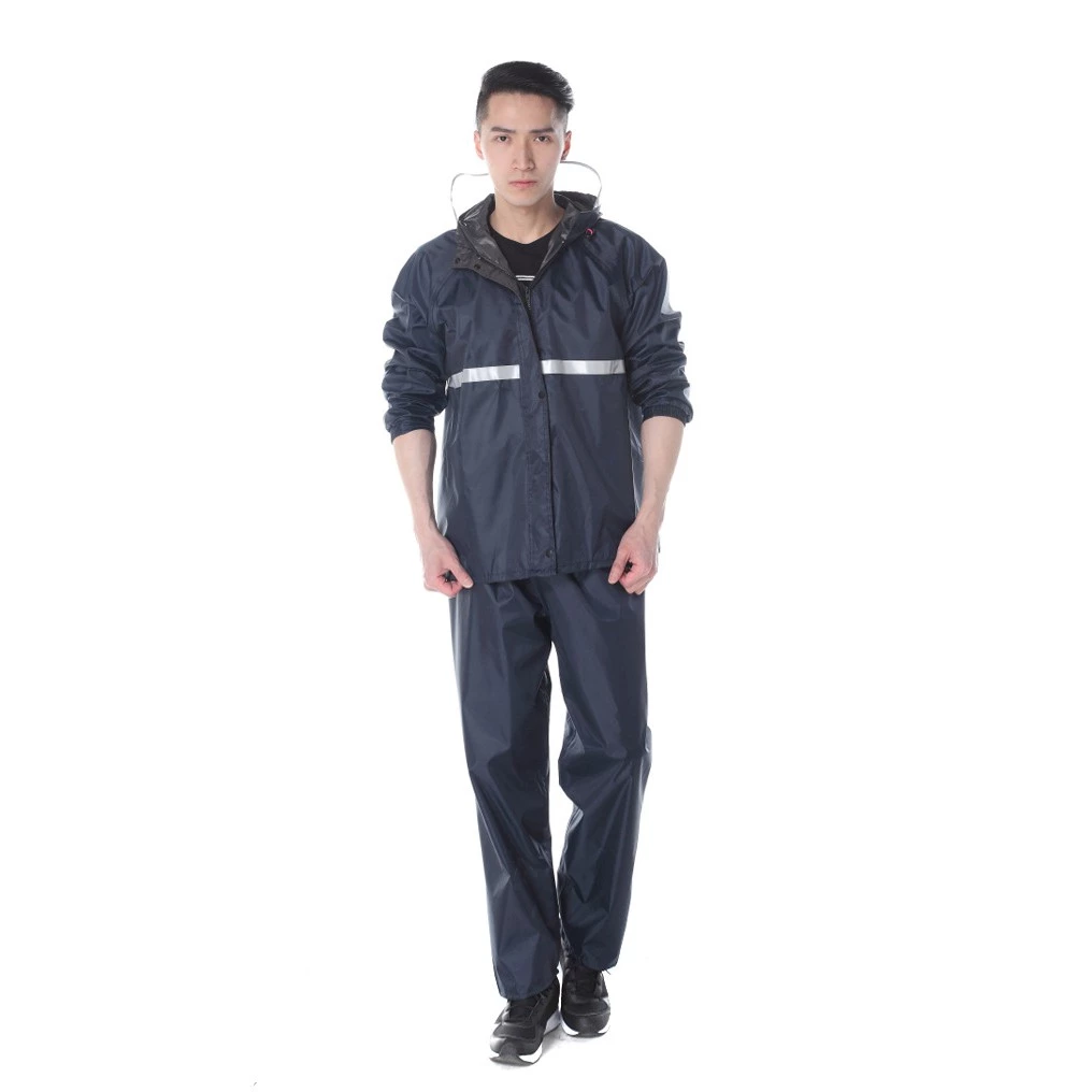 เสื้อกันฝน สีกรมท่า มีแถบสะท้อนแสง หมวกติดเสื้อ Waterproof Rain Suit thumbnail 6