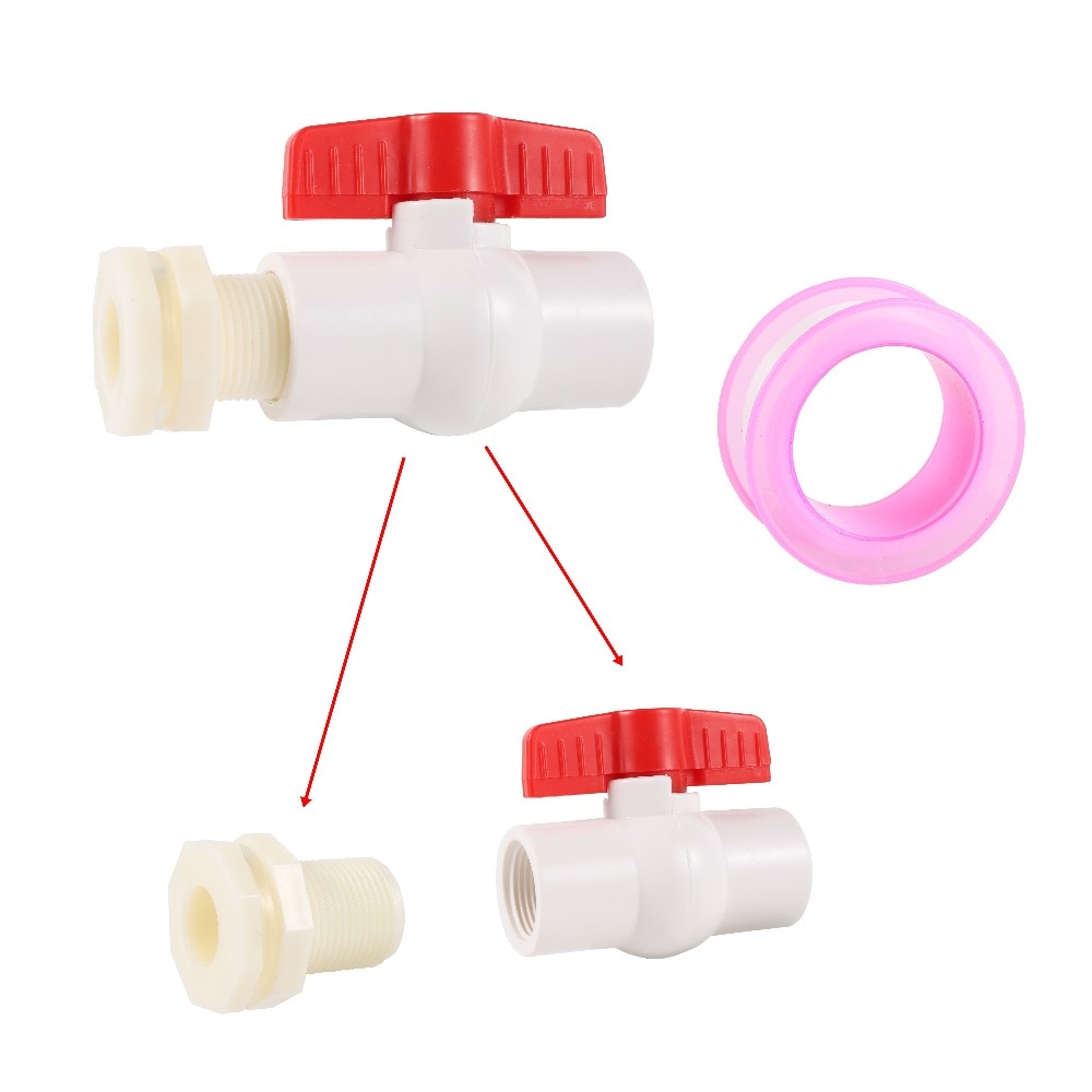 1/2 "3/4" หน้าท้อง พลาสติกถังเก็บน้ําเชื่อมต่อที่มีพีวีซีบอลวาล์วตู้ปลาพิพิธภัณฑ์สัตว์น้ําเต้าเสียบถังเชื่อมต่อท่อระบายน้ําท่อข้อต่อ