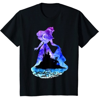 เสื้อยืดผ้าฝ้ายพรีเมี่ยม เสื้อยืด พิมพ์ลาย Disney Sleeping Beauty Castle Silhouette