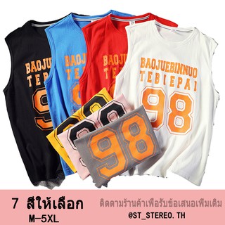 【M-5XL】ผู้ชายฤดูร้อนกีฬาเทรนด์เสื้อแขนกุดเทรนด์บุคลิกภาพหลวมฤดูร้อนแขนกุดสวมใส่สบาย ๆ เสื้อยืดแขนกุดกลางแจ้ง