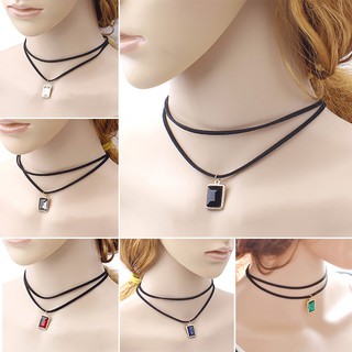 สี่เหลี่ยมผืนผ้าจี้ Double Layers สร้อยคอกำมะหยี่ Choker ของขวัญสร้อยคอสั้นเลดี้