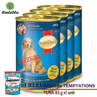 Smartheart CHICK&amp;LIVER 680g x4 cans Free Whiskas TEMPTATIONS TUNA 85 g x1 unit