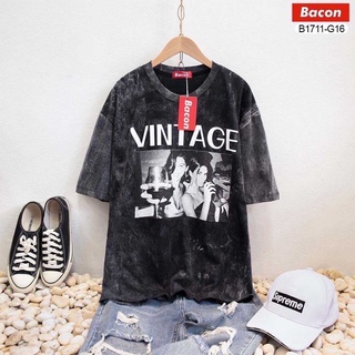 เสื้อยืดผ้าฟอก ป้ายBacon Oversize งานผ้า Cotton 100% ชาย-หญิง