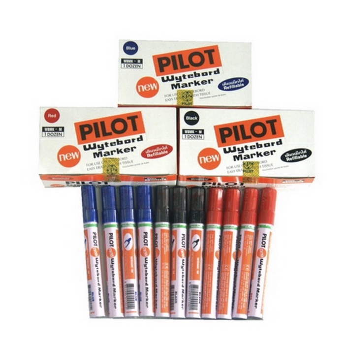 PILOT ปากกาไวท์บอร์ด หัวกลม บรรจุ 12 ด้าม หัวปากกาขนาด 1.5 - 2 มม. มี4สี