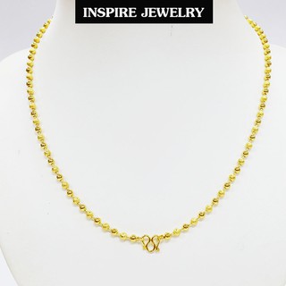 inspire jewelry, สร้อยคอลายแบบร้านทองเม็ดกลมสลับขัดเงาสลับทำซาตินยาว 18 น้ิ้ว งานทองไมครอน ชุบเศษทองแท้ พร้อมถุงกำมะหยี่