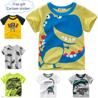 เสื้อเด็กชาย การพิมพ์เกม เสื้อยืดเด็ก เสื้อผ้าเด็กอายุ 1-10 ปี 2020 dinosaur kids t-shirt Cotton boy short sleeve shirt