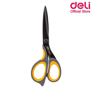 Deli 6027 Coated Office Scissors กรรไกรสแตนเลส เหล็กดำแข็งพิเศษ ขนาด 175 มิลลิเมตร มียางหุ้ม ยี่ห้อ Deli กรรไกร office