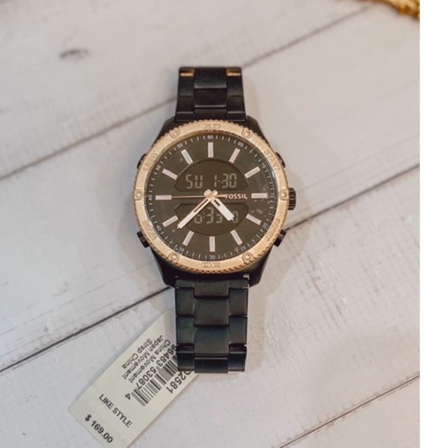 (ผ่อน0%) นาฬิกา Fossil BQ2581 Brox Analog-Digital Black Stainless Steel Watch หน้าปัดกลม : 50mm. สแตนเลสสีดำ
