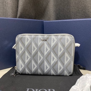 CHRISTIAN DIOR GRAY CD DIAMOND CANVAS MESSENGER POUCH SHOULDER BAG กระเป๋าสะพายข้างครอสบอดี้ แบรนด์คริสเตียนดิออร์