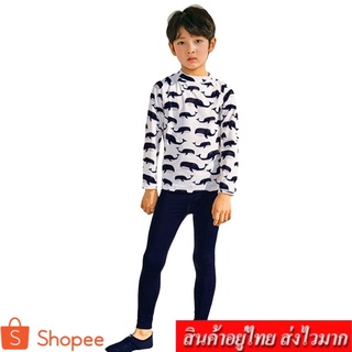 ❤️Lovebaby❤️เซต 3 ชิ้น เสื้อ+กางเกง +หมวก ชุดว่ายน้ำเด็กชาย ลายปลาฉลาม ผ้าว่ายน้ำเนื้อดี รุ่น 211