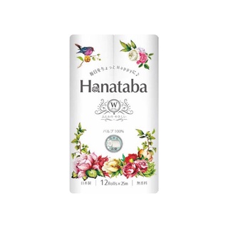 โปรโมชั่น : Hanataba กระดาษชำระญี่ปุ่น แบบม้วน ทิ้งลงชักโครกได้ แกนดูดกลิ่น หนา2ชั้น 25m 12ม้วน