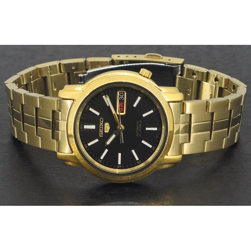 นาฬิกา SEIKO 5 Automatic รุ่น SNKL88K1 นาฬิกาข้อมือผู้ชายสายแสตนเลสสีทอง หน้าปัดดำ -มั่นใจ ของแท้ 100% รับประกันศูนย์1ปี