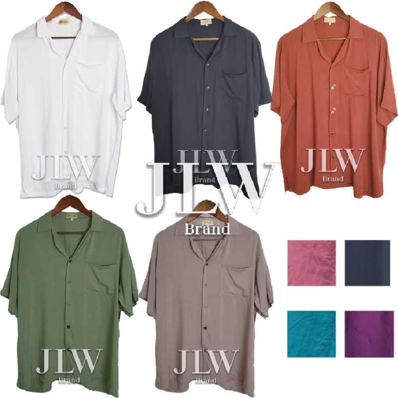 เสื้อฮาวาย สีพื้น ไม่มีลาย ผ้านิ่มใส่สบาย JLW BRAND ผ้าเรย่อน