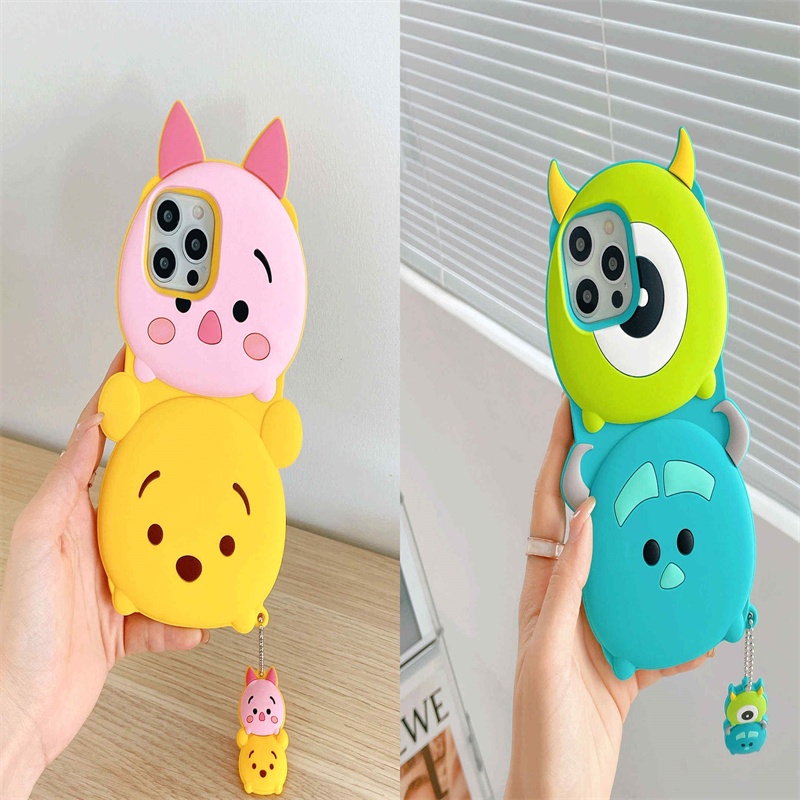 【Pooh Bear&monster】เคสโทรศัพท์มือถือซิลิโคนลายการ์ตูนหมีพูห์ 3D สําหรับ IPhone 13 Pro Max 12 Pro Max X XS Max XR 6 6s 7 8 Plus