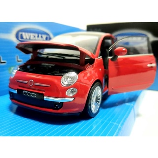 โมเดลรถเฟียต Fiat 500 ปี 2007 โมเดลรถเหล็ก รถโมเดล แรร์ไอเท็มของแท้งานแบรนด์ Welly Scale 1:24 🔴สีแดง แฟนเฟียตห้ามพลาด