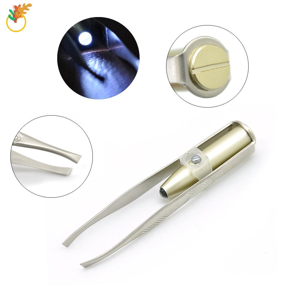 【COD Tangding】Cosmetic LED Light Eyebrow Tweezer Hair Remover Tweezers Metal Tool Makeup