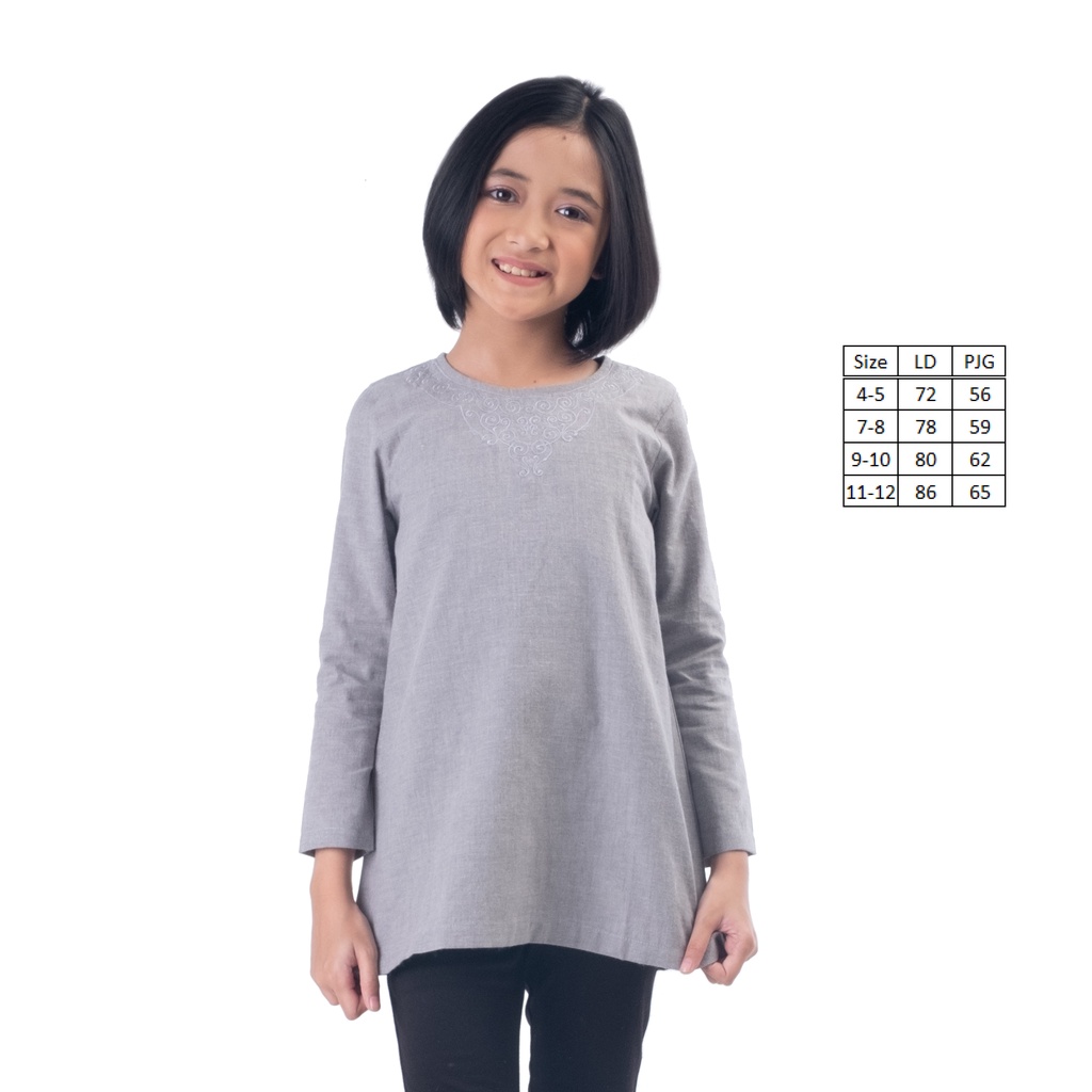 KATUN KEMEJA Zlata อักษรา เด็กแขนยาว Koko เสื้อสําหรับสาวสีเทาผ้าฝ้าย Koko เสื้อ Kalmar 18.07