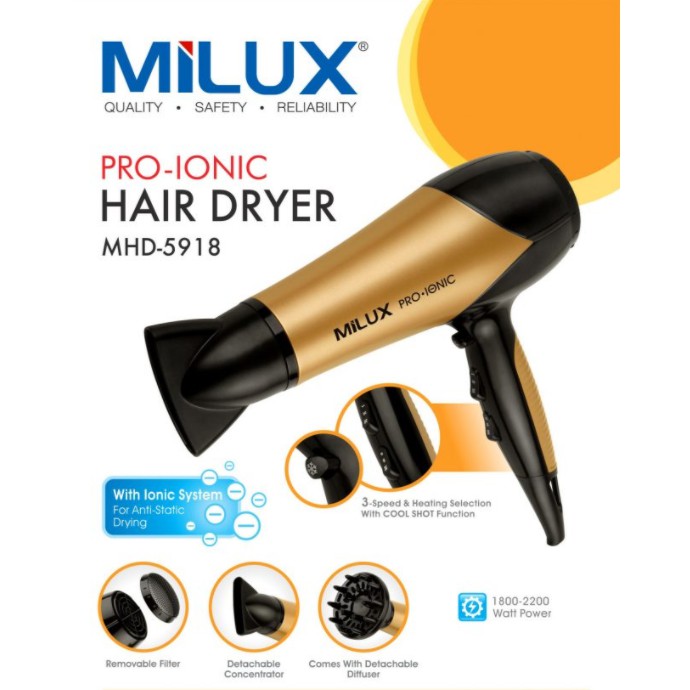 Milux 2200W Pro-Ionic เครื่องเป่าผม MHD-5918
