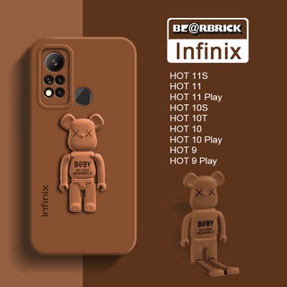 เคสซิลิโคน ลายหมีน่ารัก พร้อมขาตั้ง สําหรับ Infinix HOT 10 Play 11 11S NFC 9 10T 10S