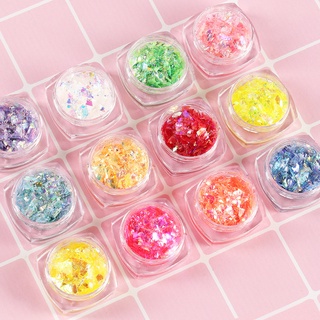 DIY กลิตเตอร์ตกแต่งเล็บ 12 สี สติ๊กเกอร์ติดเล็บAurora Glass