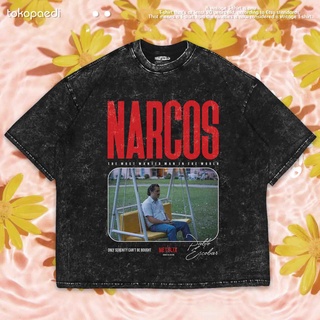 เสื้อยืดผ้าฝ้ายพิมพ์ลายขายดี เสื้อยืด ลาย Narcos OVERSIZE WASHING | เสื้อยืด ขนาดใหญ่ | เสื้อยืด พิมพ์ลายซักผ้า | หินล้า