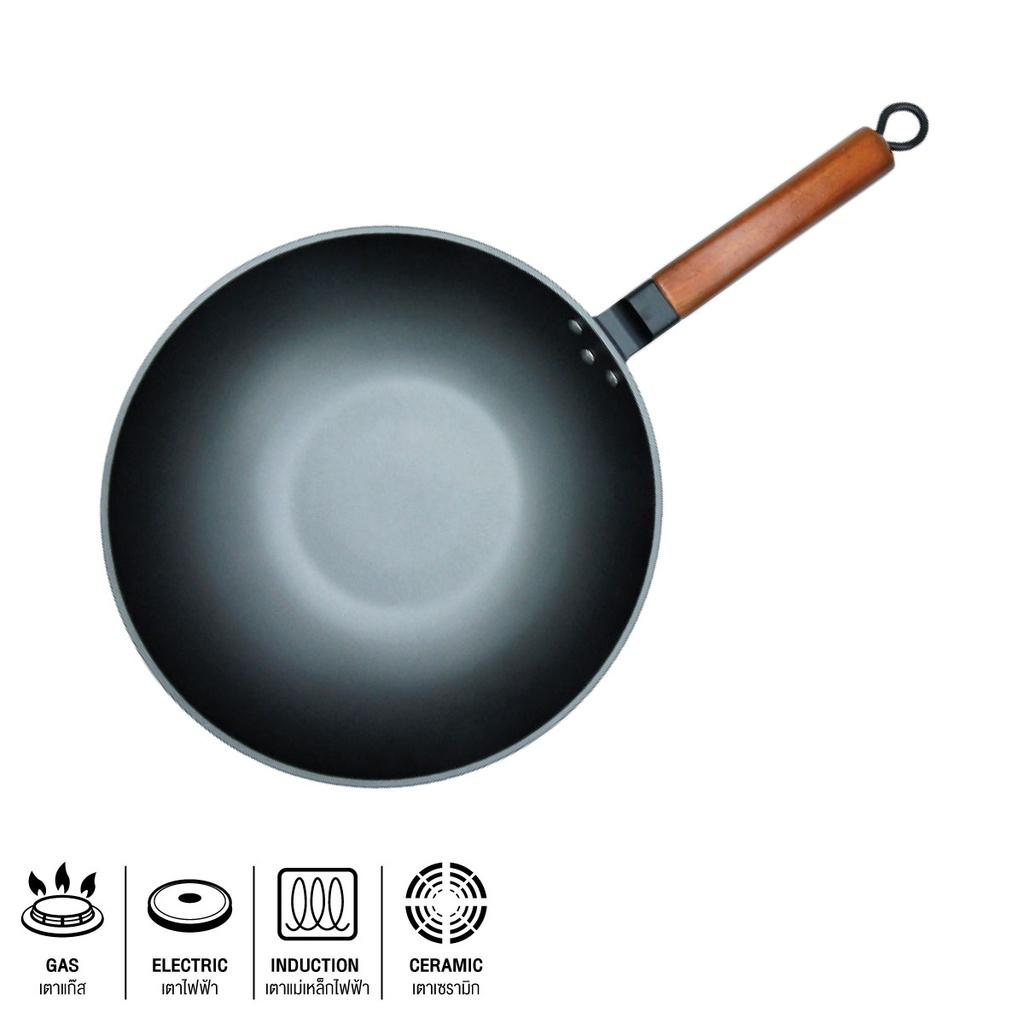 Homehapp กระทะเหล็กด้ามจับไม้ KASSA HOME รุ่น 29003-30 ขนาด 30 ซม. สีเทา
