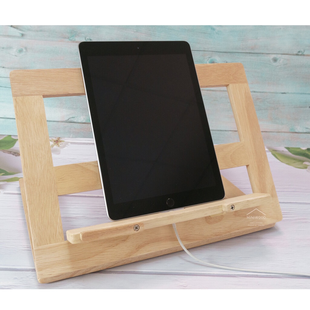 MINIWOOD ที่ตั้งโน๊ตบุ๊ค ที่วางหนังสือ ที่ตั้งหนังสือ ที่วางไอแพด ปรับระดับได้ 3 IN 1 BOOK STAND ไม้ยางพารา